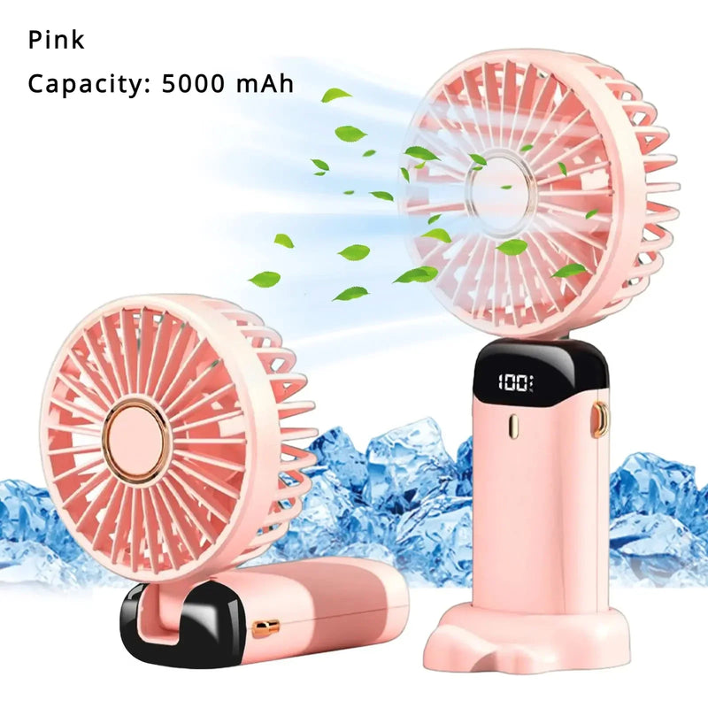 5000mAh Portable Fan Rechargeable 90° Foldable 5 Speed Mini Air Conditioner Small Fan Air Cooler with LED Digital Display