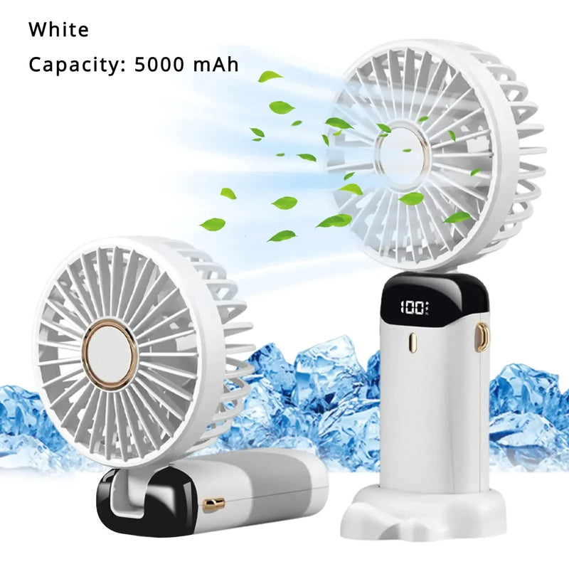 5000mAh Portable Fan Rechargeable 90° Foldable 5 Speed Mini Air Conditioner Small Fan Air Cooler with LED Digital Display