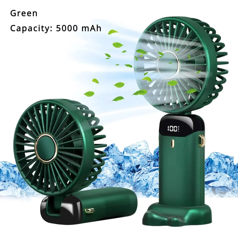 5000mAh Portable Fan Rechargeable 90° Foldable 5 Speed Mini Air Conditioner Small Fan Air Cooler with LED Digital Display