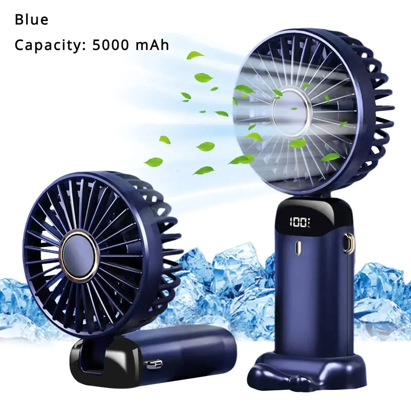 5000mAh Portable Fan Rechargeable 90° Foldable 5 Speed Mini Air Conditioner Small Fan Air Cooler with LED Digital Display