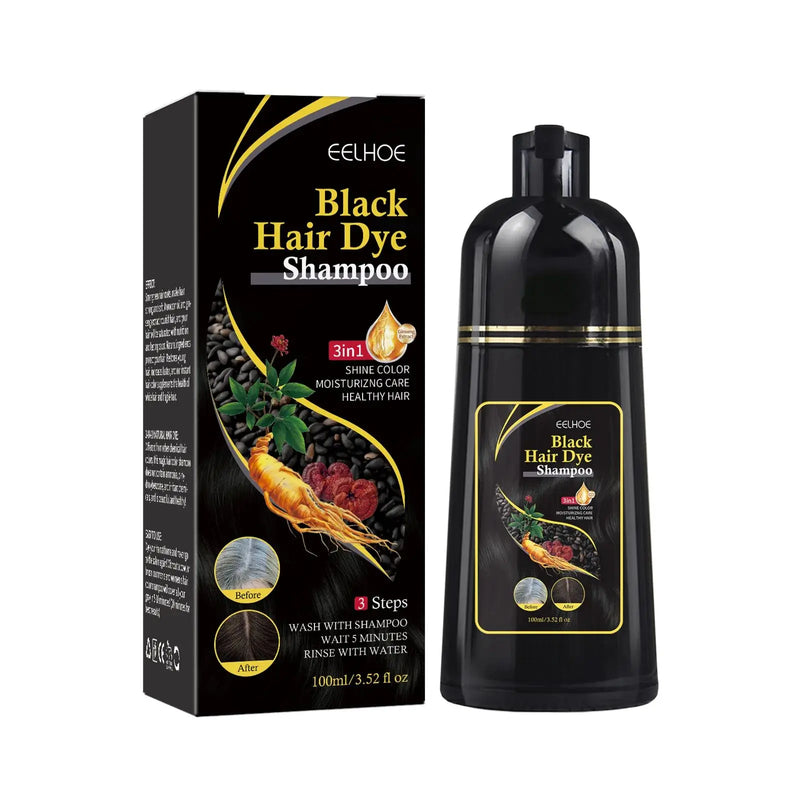 Shampoo de tintura de cor de cabelo cinza branco capa natural reparação de tintura rápida limpeza seca e danificada raízes nutritivas restaurar shampoo de cabelo preto