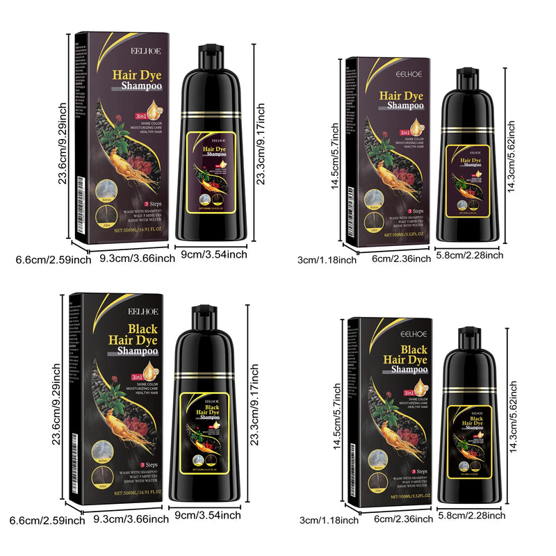 Shampoo de tintura de cor de cabelo cinza branco capa natural reparação de tintura rápida limpeza seca e danificada raízes nutritivas restaurar shampoo de cabelo preto