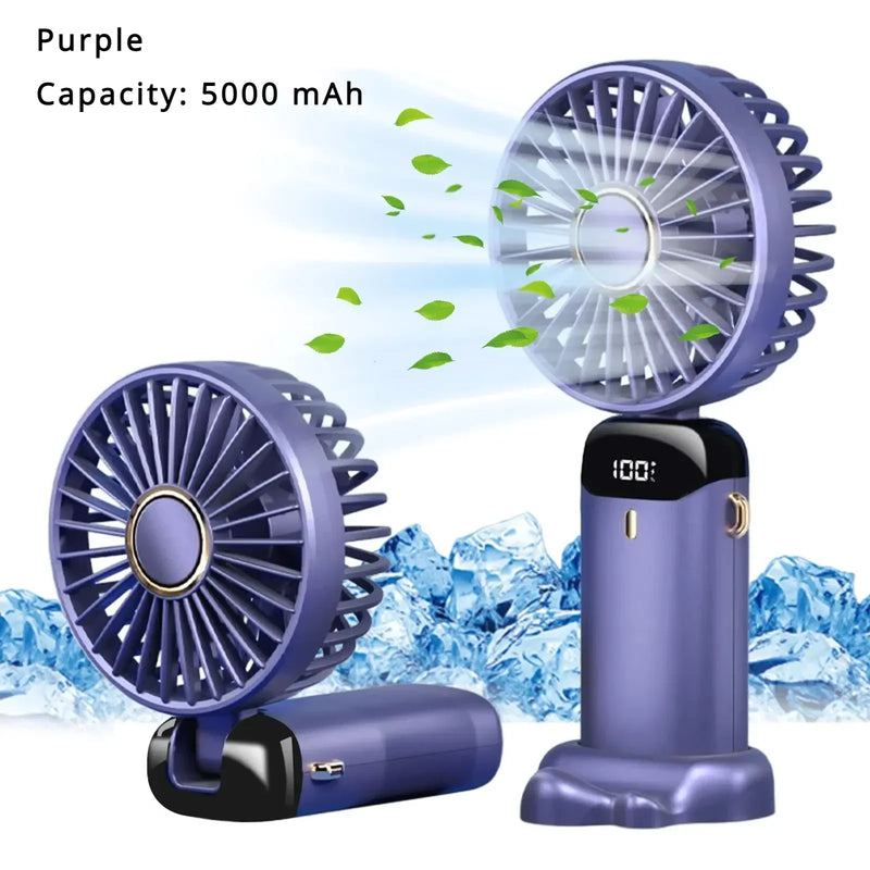 5000mAh Portable Fan Rechargeable 90° Foldable 5 Speed Mini Air Conditioner Small Fan Air Cooler with LED Digital Display