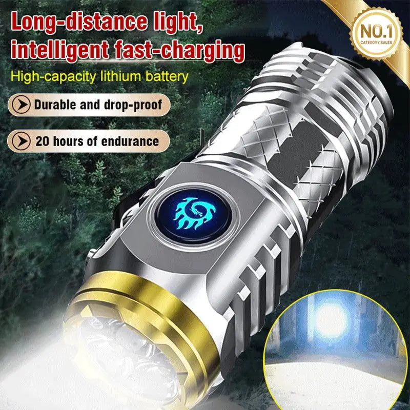 Flashlight, strong light, rechargeable, super bright, portable lighting, long-range home mini LED three eye small steel cannon