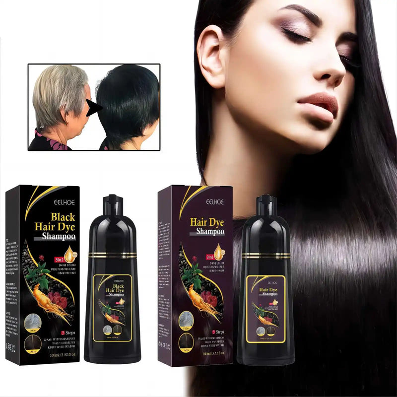 Shampoo de tintura de cor de cabelo cinza branco capa natural reparação de tintura rápida limpeza seca e danificada raízes nutritivas restaurar shampoo de cabelo preto