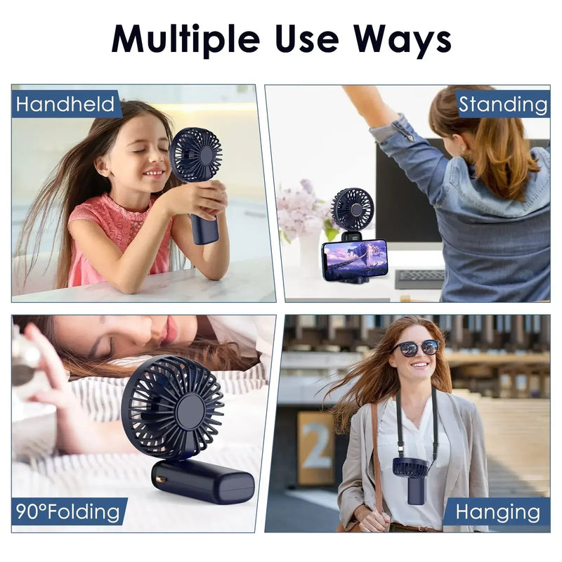 5000mAh Portable Fan Rechargeable 90° Foldable 5 Speed Mini Air Conditioner Small Fan Air Cooler with LED Digital Display